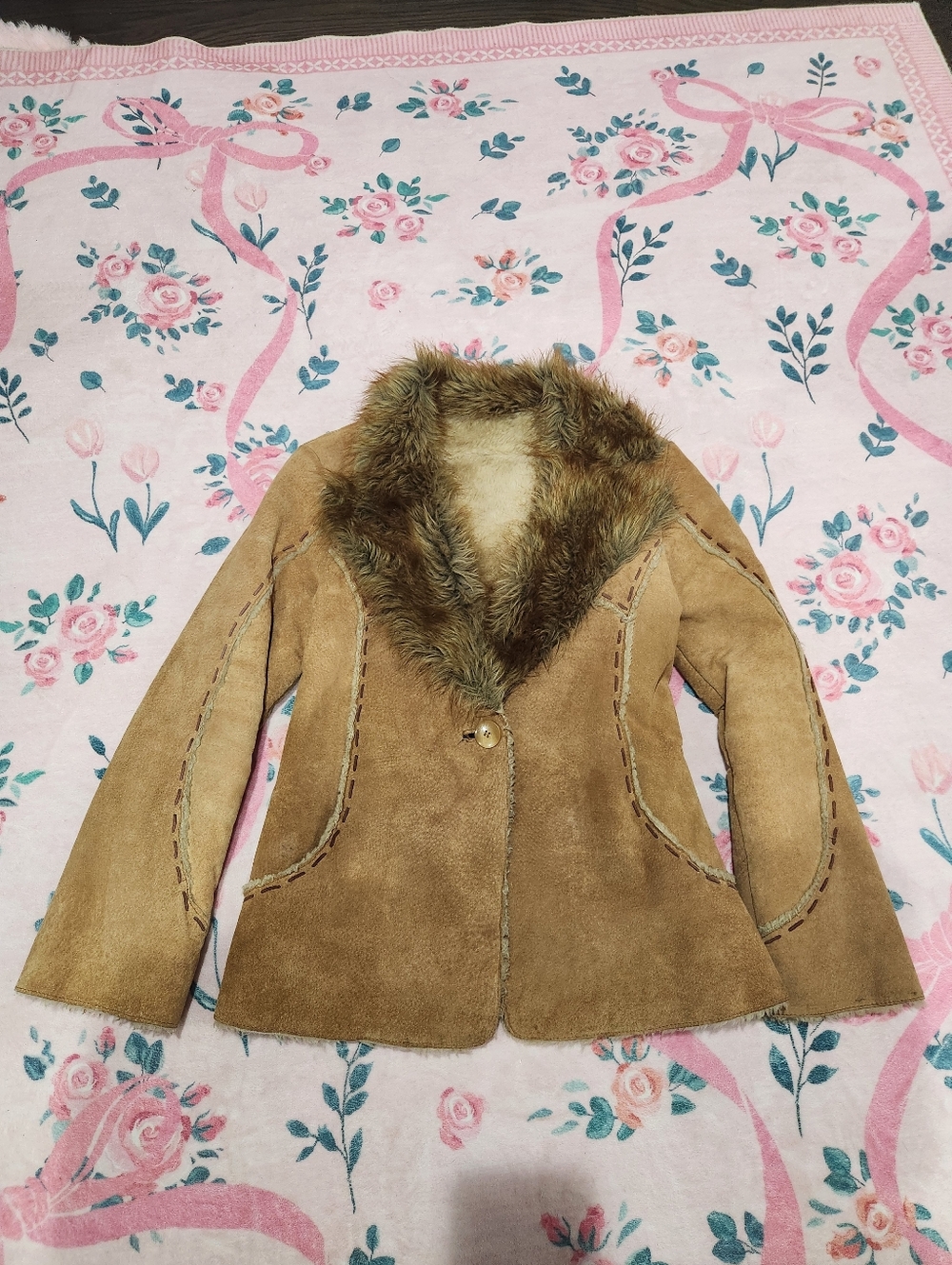 Genuine Leather Faux Fur Lined Jacket M